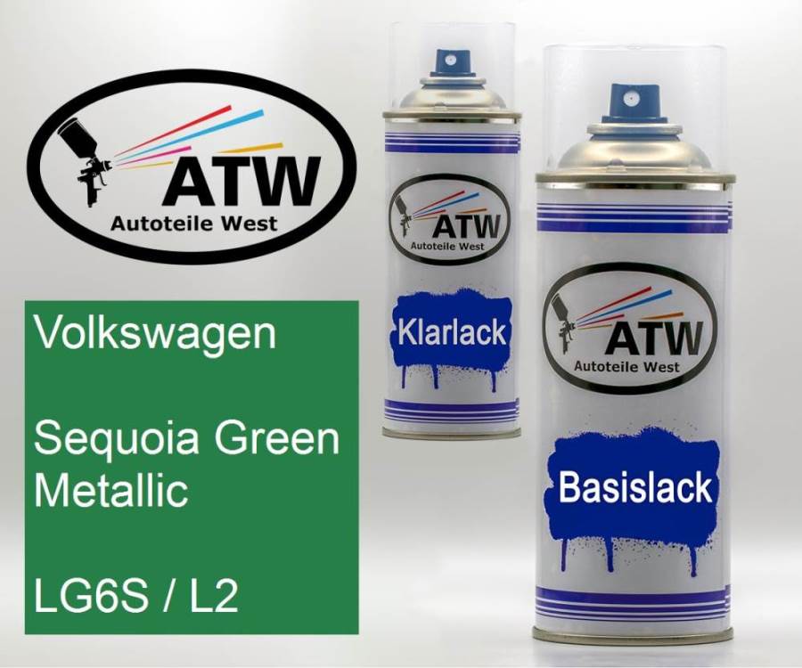 Volkswagen, Sequoia Green Metallic, LG6S / L2: 400ml Sprühdose + 400ml Klarlack - Set, von ATW Autoteile West.